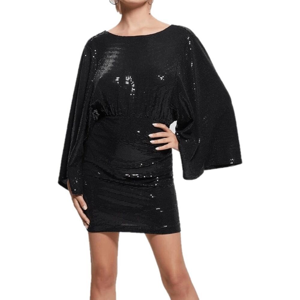 GUESS Women's Long Sleeve Reversible Tiana Dress Black Sparkly Small NWT
